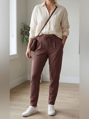 ICHI Kate Tapered Pants M Coffee Bean Burgundy Brown IHKATE PA2